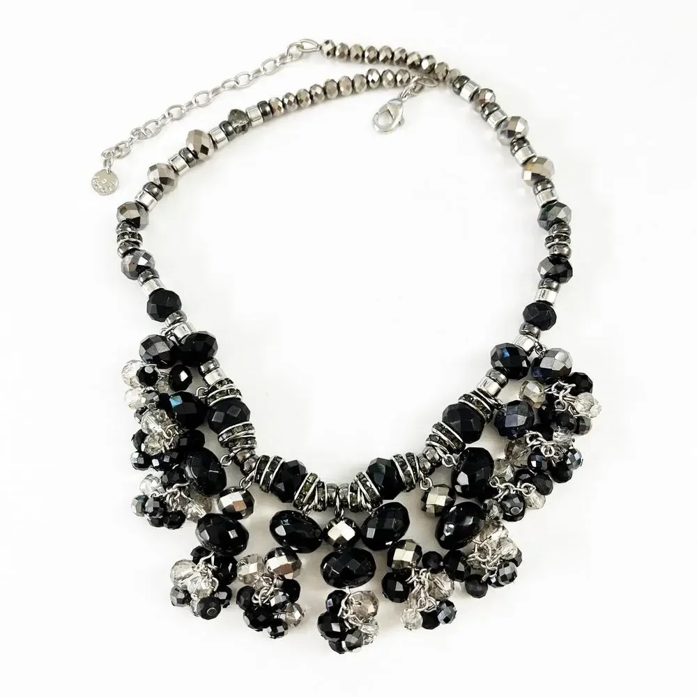 Talbots Black & Silver Faceted Bead Necklace
